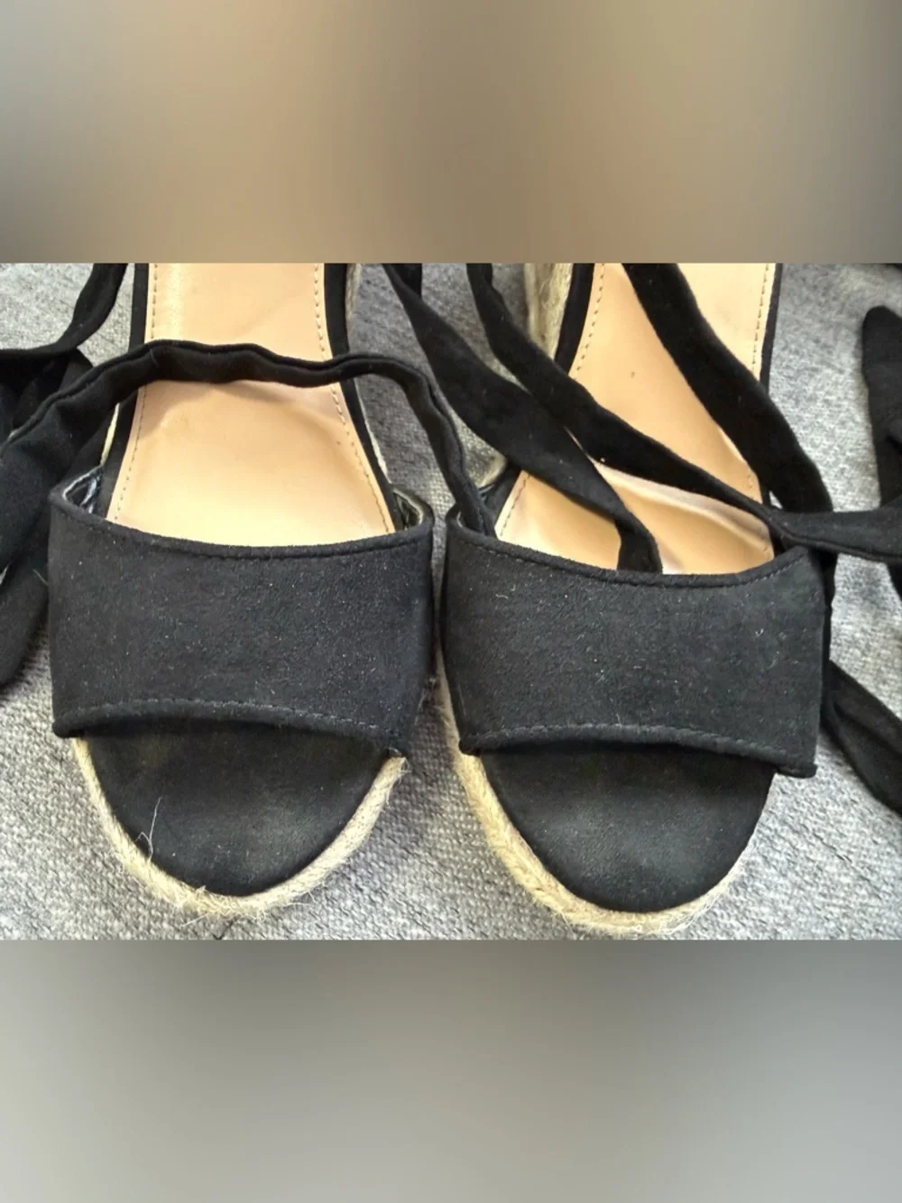 JustFab Cardi Black Tie-Up Espadrilles, Size 8.5